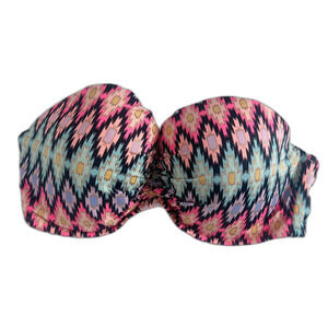 Victoria's Secret VS Strapless Pink Blue Aztec Print Bikini Top Size 36D